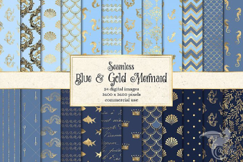 Blue and Gold Mermaid Digital Paper Blue and Gold Mermaid Digital Paper