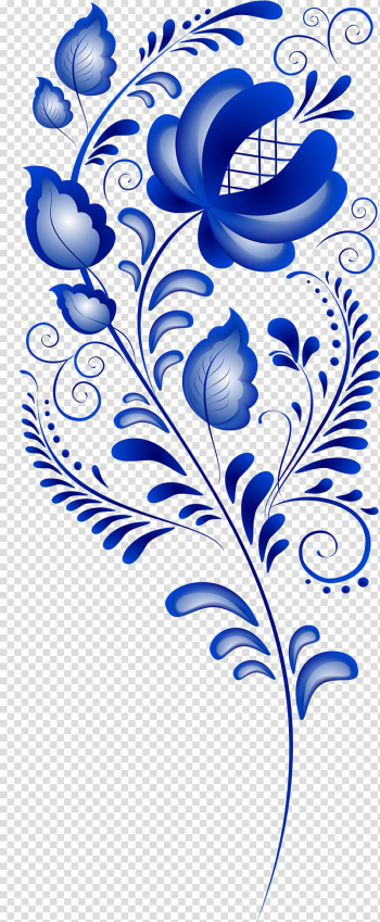 Blue and gray flower illustration, Russia Ornament Gzhel Illustration, Watercolor flowers transparent background PNG clipart