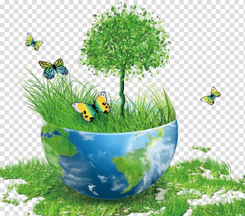 Blue and green bowl with green grass and small tree animated illustration, Earth Environmental protection Energy conservation Natural environment, Green earth transparent background PNG clipart