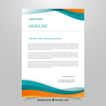 Blue and orange corporate brochure with abstract shapes