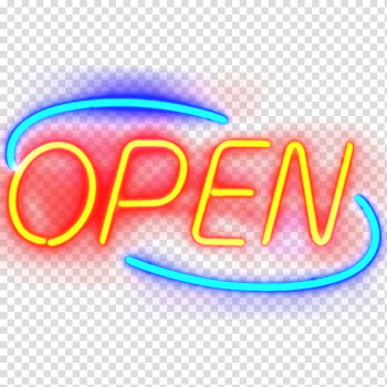Blue and orange Open neon signage , Light Neon sign , signs transparent background PNG clipart