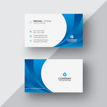 Blue and white business card