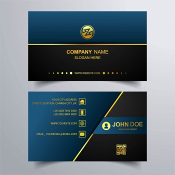 Blue business card with gold lines