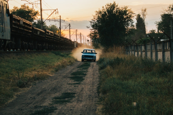 Blue Car on Road Blue Car on Road