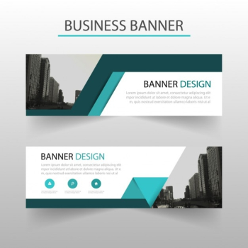 Blue geometric banner with ribbons Blue geometric banner with ribbons