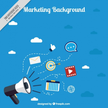 Blue marketing background with megaphone Blue marketing background with megaphone