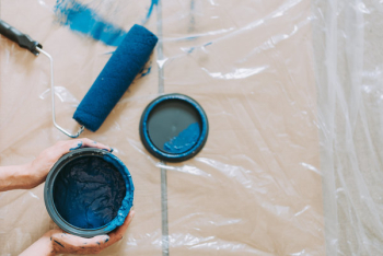 Blue Paint Beside Blue Paint Roller Blue Paint Beside Blue Paint Roller