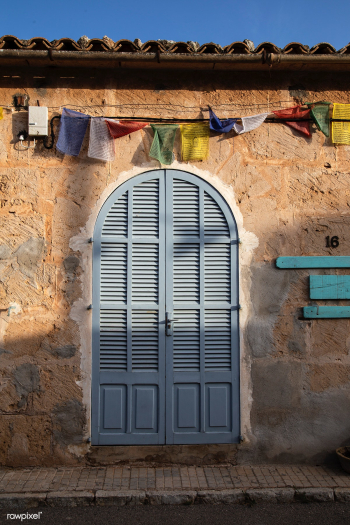 Blue painted door with colorful Buddhist pray.. | Free stock photo - 503263 Blue painted door with colorful Buddhist pray.. | Free stock photo - 503263
