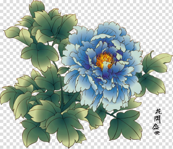 Blue peony illustration, China Peony Chinese painting, Peony bloom transparent background PNG clipart