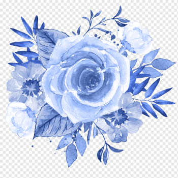 blue rose illustration, Blue Flower Watercolor painting, blue floral, blue, flower Arranging, white png