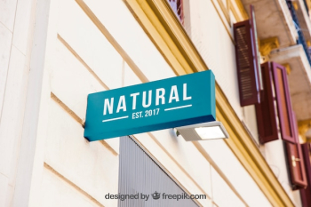 Blue shop sign mockup Blue shop sign mockup