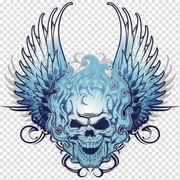 Blue skull with wings illustration, Skull Wing Flame, Flying skulls transparent background PNG clipart
