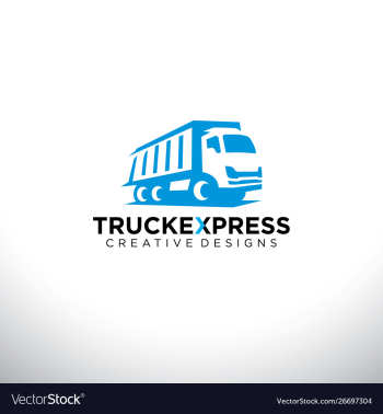 Blue truck exspress delivery service flat logo vector image