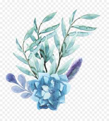 Blue Watercolor painting Flower - Blue watercolor floral pattern 02 