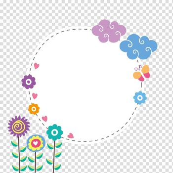 Blue, white, pink, and purple floral boarder, clouds border transparent background PNG clipart