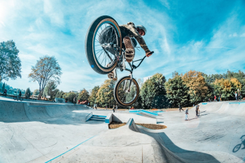 BMX rider in concrete skatepark in Trutnov