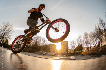 BMX trick in a wooden ramp