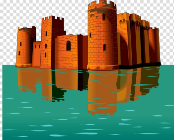 Bodiam Castle Illustration, Ancient brick castle near the water color transparent background PNG clipart