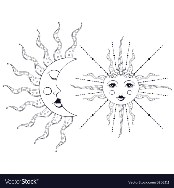 Boho elegant sun and vintage moon tattoo zentangle vector image Boho elegant sun and vintage moon tattoo zentangle vector image