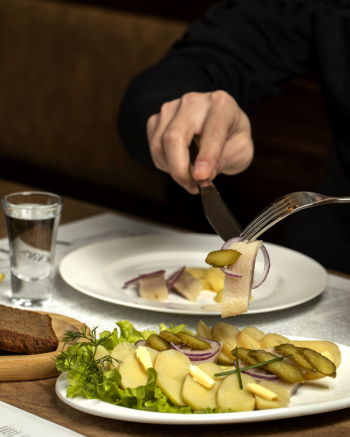 Boiled potatoes and herring with onions Free Photo Boiled potatoes and herring with onions Free Photo