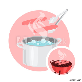 Boiling sausage in cooking pot Boiling sausage in cooking pot