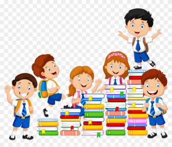 Book Clip Art - Happy School Kids Playing With Stack Of Books