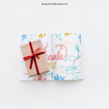 Book mockup with gift box