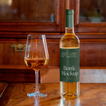 Bottle with Wine Glass Mockup Bottle with Wine Glass Mockup