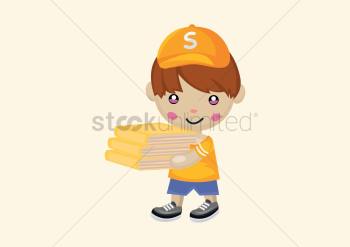 Boy holding a stack of books