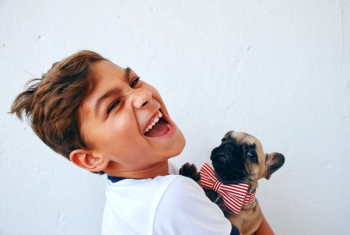 boy holding dog boy holding dog