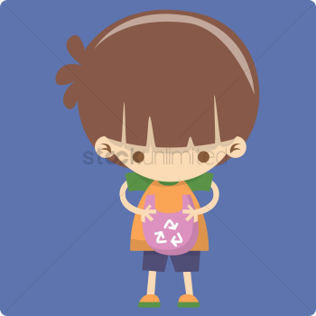 Boy holding recycling bag Boy holding recycling bag