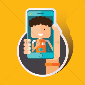 Boy taking a selfie with his smartphone Boy taking a selfie with his smartphone
