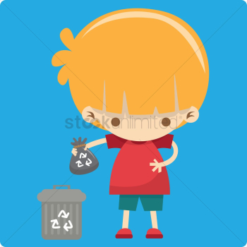 Boy throwing recycling bag to recycling bin Boy throwing recycling bag to recycling bin