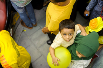 Boy Wearing Yellow Crew Neck T-shirt Boy Wearing Yellow Crew Neck T-shirt