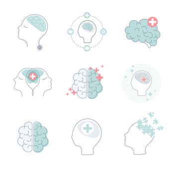 Brain and mental health icons vector set Free Vector Brain and mental health icons vector set Free Vector