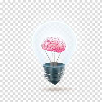 Brain lightbulb illustration, Incandescent light bulb Incandescence, Brain bulb transparent background PNG clipart