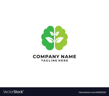 brain with green leaf logo template creative