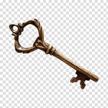 Brass-colored skeleton key, Digital scrapbooking Key, Retro key transparent background PNG clipart