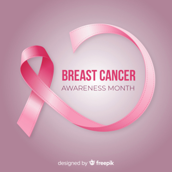 Breast cancer awareness month with realistic ribbon Breast cancer awareness month with realistic ribbon