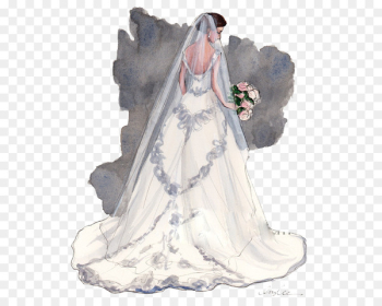 Bride Wedding Drawing Illustration - Bride back Bride Wedding Drawing Illustration - Bride back