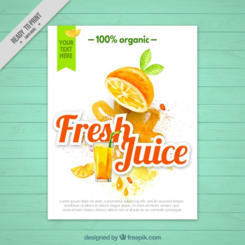 Brochure of orange juice in watercolor effect