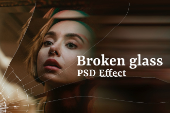 Broken glass PSD effect mockup with woman… | Free stock illustration | High Resolution graphic