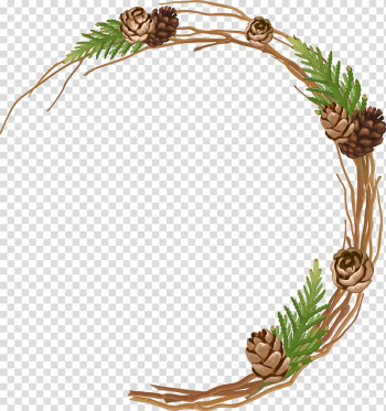 Brown and green frame with pine cones illustration, Conifer cone Pine Tree Branch, Creative holiday pine cones branch transparent background PNG clipart