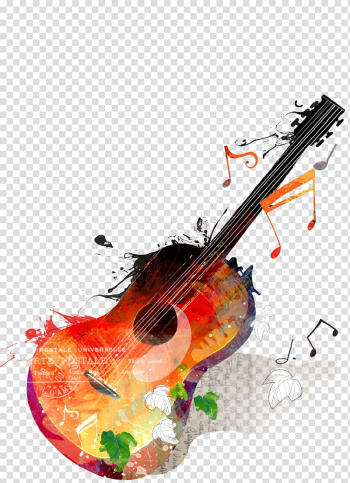 Brown and purple guitar painting, Guitar Music, Guitar and Music transparent background PNG clipart
