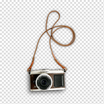 Brown and silver camera with strap, Camera Icon, Vintage Camera transparent background PNG clipart