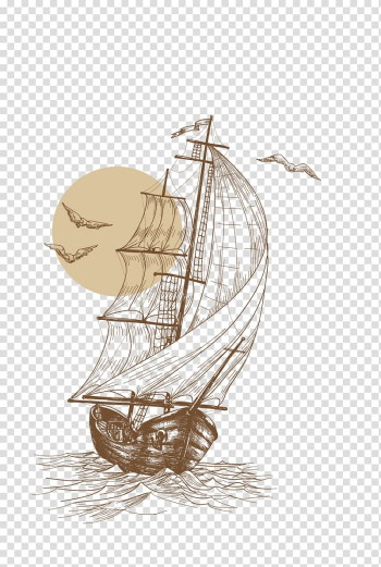 Brown and white sailboat , Sailboat Drawing Sailing ship, Lines sailing transparent background PNG clipart