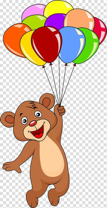 Brown bear holding assorted-color balloon lot , Teddy bear Balloon , Bear holding balloons transparent background PNG clipart