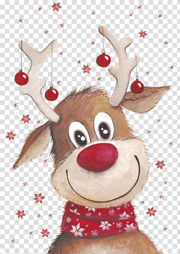 Brown deer illustration, Rudolph Santa Claus's reindeer Santa Claus's reindeer , Christmas deer transparent background PNG clipart