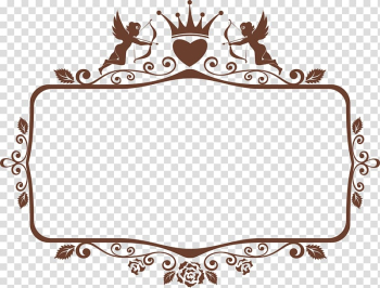 Brown floral, crown, and cupids border illustration, Recreation Brown Area Pattern, Brown crown frame transparent background PNG clipart