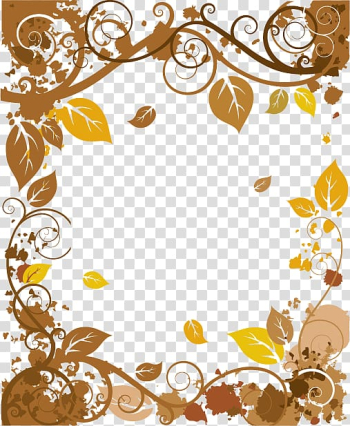 Brown floral frame template, frame, autumn leaves border transparent background PNG clipart